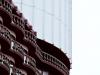 The giant white gear and the red hotel